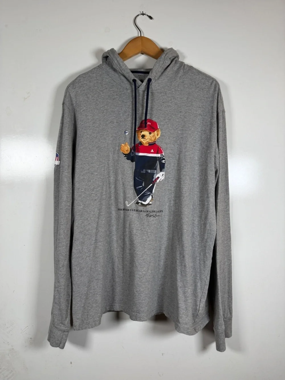 2020 Ryder Cup Bear Polo by Ralph Lauren Grey Bear Graphic Hoodie Size Large